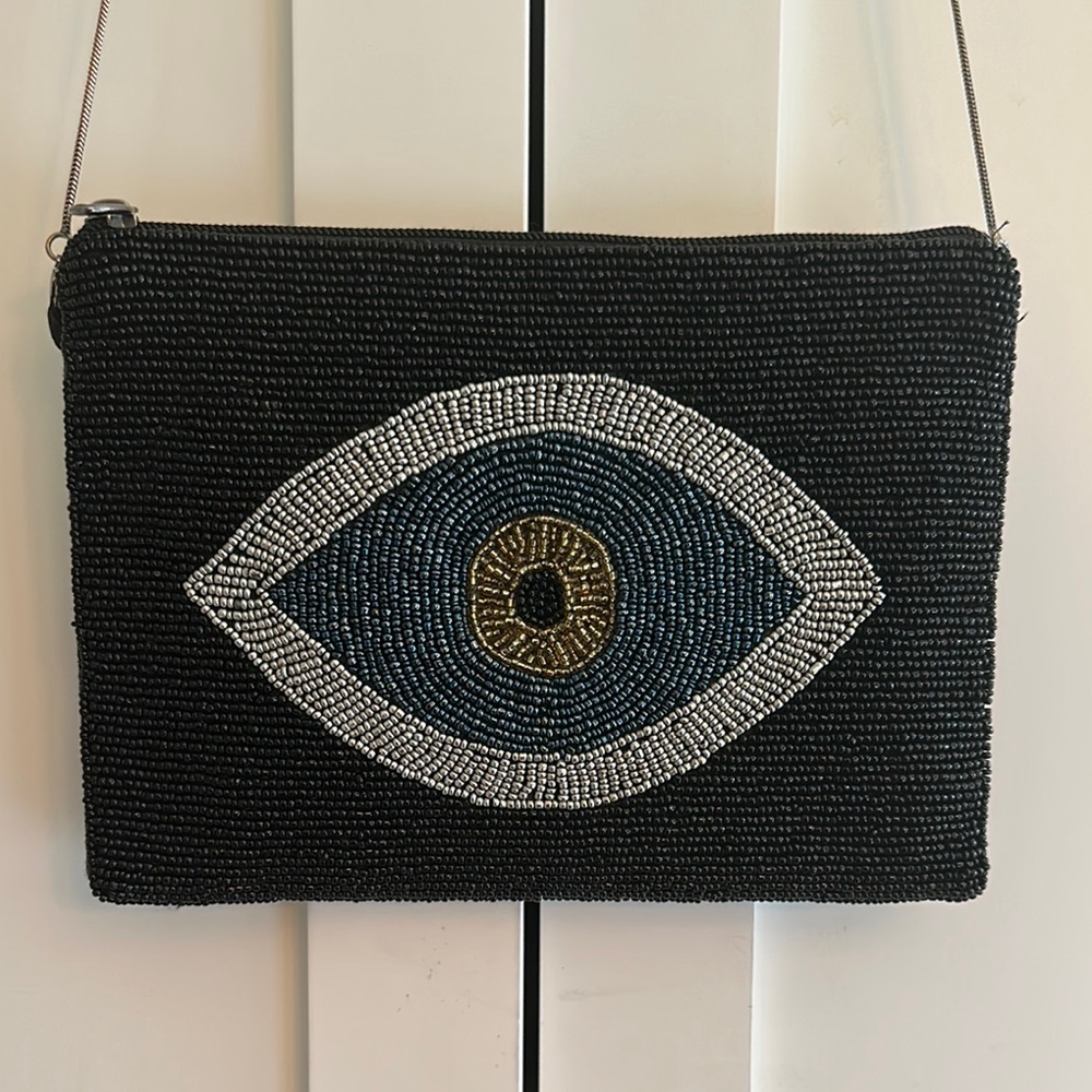 FROM ST XAVIER Black Beaded Eye Clutch/Crossbody